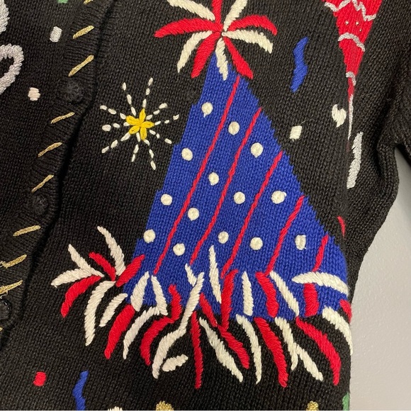 Ugly Holiday NYE Celebration Button Up Cardigan Sweater - Picture 3 of 7
